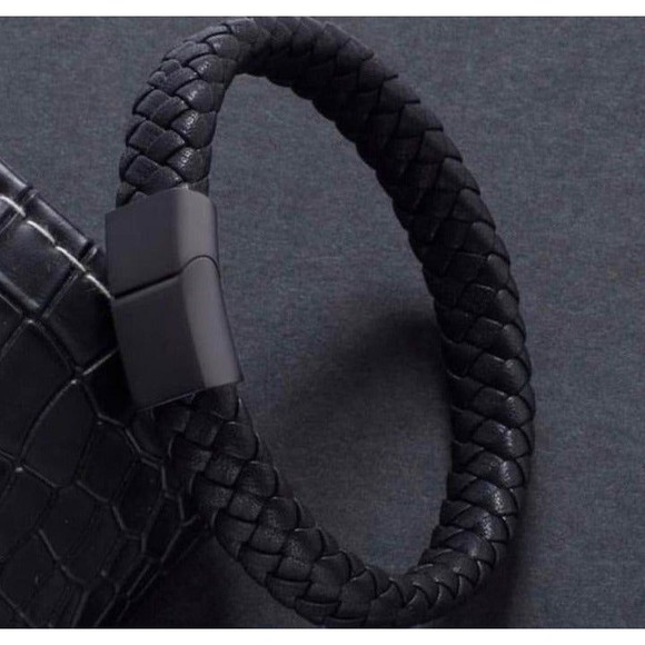 Mens Fashion Handmade Leather Braided Magnetic Clasp Stainless Steel Bracelet - Picture 5 of 6